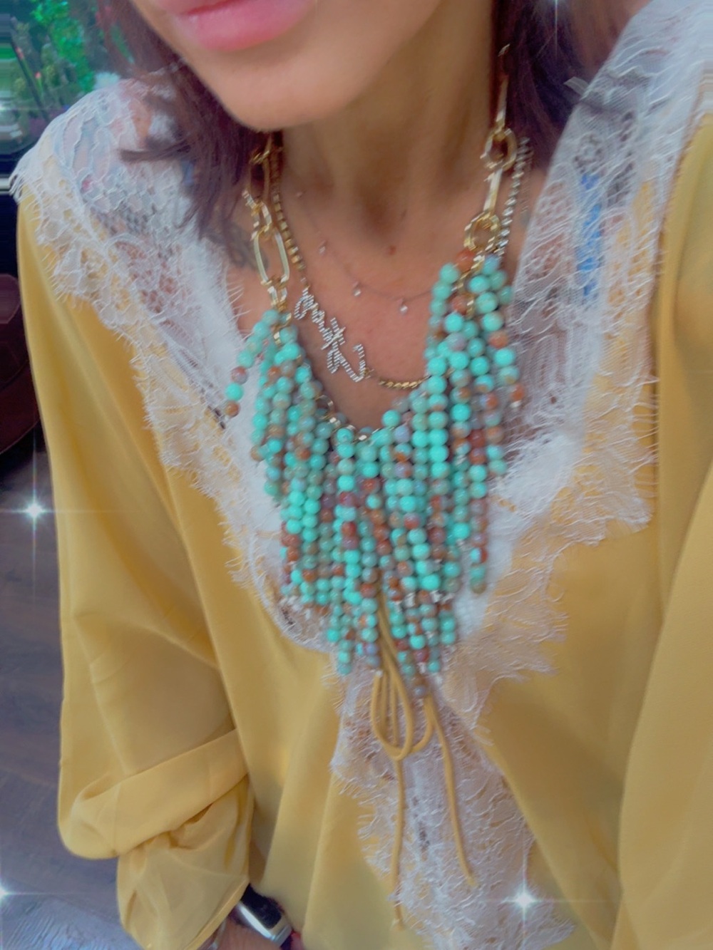 Turquoise Beaded Statement Necklace - Unbranded